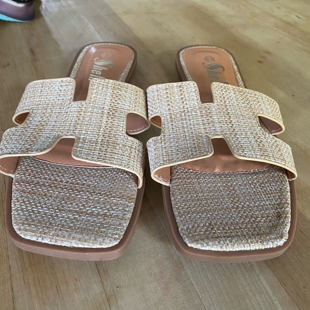 SHEIN Woven Tan Slide Sandals